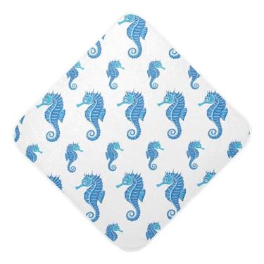 Imagem de Burbuja Toalha de banho de bebê Blue Seahorses - Toalha com capuz de musselina macia e absorvente para recém-nascidos, 76 x 76 cm