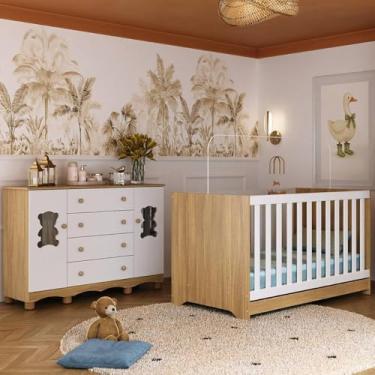 Imagem de Berço Americano 3 em 1 com Cômoda 2 Portas 4 Gavetas Ternura Multimóveis Mp4730 Madeirado/branco