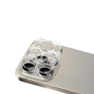 Imagem de Pacote com 2 protetores de lente de câmera para iPhone 15 Pro e iPhone 15 Pro Max, vidro temperado, dureza 9H, ultra HD, antiarranhões, fácil de instalar, compatível com capas [não afeta fotos