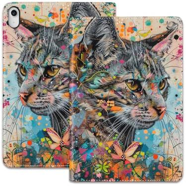 Imagem de Capa para iPad (A16) 11ª geração de 11 polegadas (2025)/iPad 10ª geração 11 polegadas (2022), suporte dobrável ajustável e despertar/hibernar automático, capa protetora à prova de choque, gato