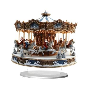 Imagem de KiBcsLic Decoração de mesa natalina em acrílico plano 2D, enfeite de Natal, decoração para festa, cenário de carrossel independente com suporte para escritório