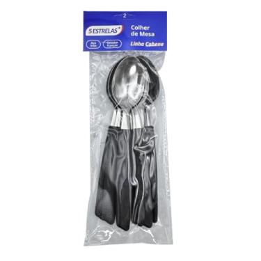 Imagem de Kit 6 Colheres de Mesa, Cabo Plástico, Preto, Inox, 24cm
