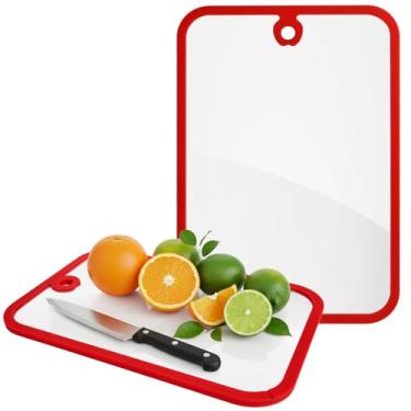 Imagem de Coloch Pacote com 2 tábuas de corte de vidro para cozinha, tábuas de corte de vidro temperado com borda antiderrapante, 2 tamanhos, tábuas de preparação de carne transparentes para frutas, vegetais