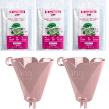 Imagem de Kit com 2 Suporte de Filtro de Café Rosa 103 + 3 Saco Hermético Transparente 1 Litro
