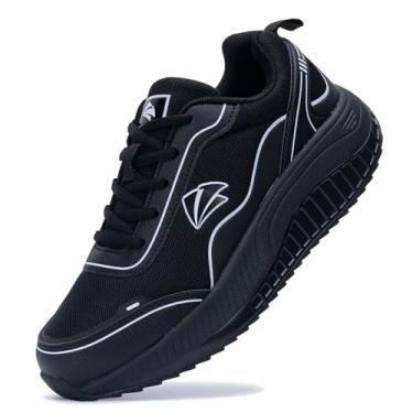 Imagem de MAFEKE Tênis feminino largo para caminhada com suporte de arco ortopédico fascite plantar tênis de largura larga confortável respirável para alívio da dor nos pés EUA 7-11, Preto liso, 7.5 Wide