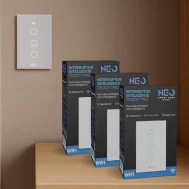 Imagem de Kit Interruptor Inteligente Smart Wi-fi 2.4 GHz 3 Botões Preto ou Branco com Alexa google Bivolt Neo Avant (5, Branco)