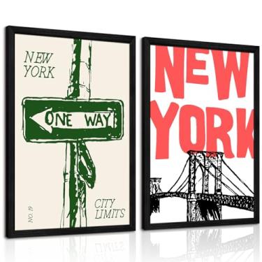 Imagem de New York City Wall Art Nyc Canvas Wall Decor Vintage New York Pictures Poster Moderno Minimalista Arte de Parede Retrô Pintura Nova York Arte Moderna para Sala de Estar 30,5 x 40,6 cm Conjunto de 2
