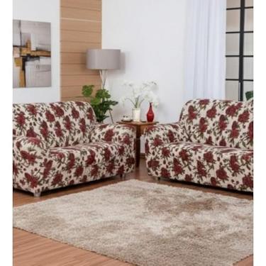 Imagem de Conjuntos de capas para sofás de dois e três lugares com 21 tiras elásticas em tecido de malha, proporcionando proteção antiderrapante e fácil ajuste. (Floral)