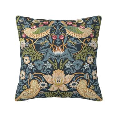 Imagem de Lalamelody William Morris Vintage Floral Bird Strawberry Thief 45,7 x 45,72 cm, capa de almofada de casa de fazenda ao ar livre para sofá