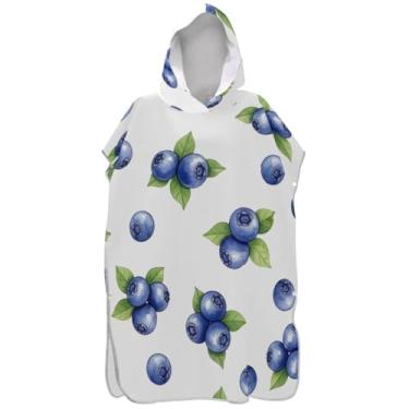 Imagem de Joisal Poncho de surfe para adultos trocador de roupa de praia com capuz toalha floral plus size unissex adulto poncho com capuz mirtilos branco