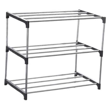 Imagem de ＫＬＫＣＭＳ Organizador de Sapatos com Prateleira Multicamadas e Compacta para Economizar Espaço em Apartamentos, Dormitórios e Corredores, 3 Camadas Pretas, 43cm X 26cm X 38cm