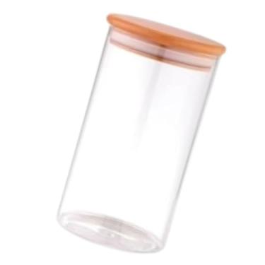 Imagem de Pote de Vidro Hermético com Tampa de Bambu, 1200ml, Borossilicato, Circular, 10cm Diâmetro x 19cm Altura, Multiuso para Alimentos