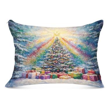 Imagem de Protetor de travesseiro colorido para árvore de Natal mágica, respirável, 50,8 x 66 cm, capas de travesseiro padrão duráveis com zíper