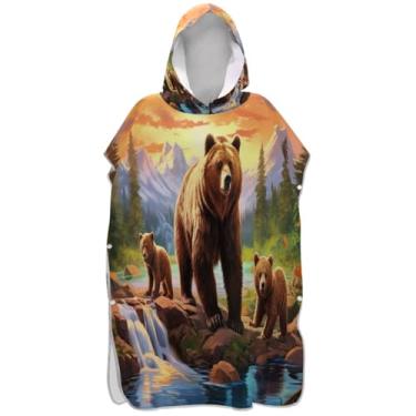 Imagem de Joisal Roupão de mudança de poncho de surfe plus size para toalha de banho com capuz de praia Adul urso pardo paisagem ponchos de praia para homens