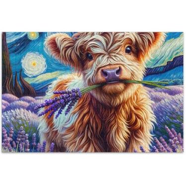 Imagem de Quebra-cabeça lavanda Highland vaca gado adulto 1000 peças jogo de brinquedo arte divertida quebra-cabeça elefante branco presentes engraçados, 75 x 40 centímetros