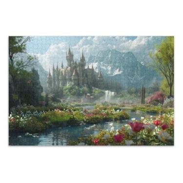 Imagem de Castelo de jardim de fantasia com muitas flores, 1000 quebra-cabeças para adultos, jogos de família