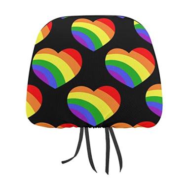 Imagem de Corações arco-íris sem costura em preto escuro 2 peças capas protetoras de encosto de cabeça para assento de carro universal, capa macia para encosto de cabeça de carro, acessórios de decoração para a