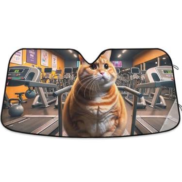 Imagem de Fat Cat Workout Engraçado Personalizado Para-brisa Carro Toldo Bonito Dobrável Caminhão Carro Persianas para Janelas Frontais Retrátil M 139.7 cm x 70.1 cm