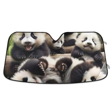 Imagem de Guarda-sol verde panda fofo personalizado para para-brisa de carro bonito retrátil dobrável óculos de sol para janelas frontais floral automotivo M, 139,7 cm x 70,1 cm
