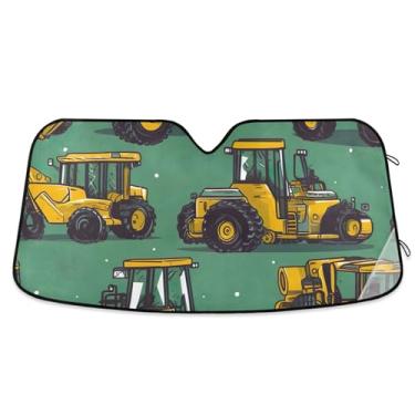 Imagem de Guarda-sóis de carro com impressão de escavadeira amarela para para-brisa bonito personalizado retrátil automotivo pára-brisas animal floral L, 144,8 cm x 80 cm