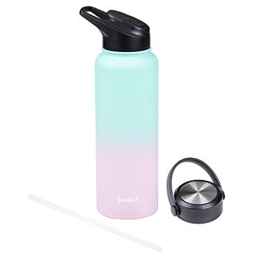 Imagem de Goodful Garrafa de água isolada com duas tampas intercambiáveis, à prova de vazamento, boca larga para beber e limpar, 1,13 g, rosa ombre/azul