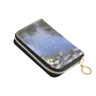Imagem de Carteira feminina Monet Seerosen com estampa de lírio de água, carteira de couro para cartão de crédito, bloqueio de RFID, bolsa de moedas com zíper