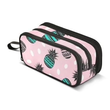 Imagem de Estojo para lápis de papelaria, estojo para lápis com zíper, adolescentes, meninas, meninos, faculdade, ensino médio, material de escritório, folhas de abacaxi tropical, sacos de lápis de