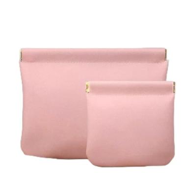 Imagem de Bolsa de armazenamento elástica – capa de fone de ouvido com fecho automático com fio, bolsa de moedas de poliuretano, mini bolsa portátil de maquiagem para batom, presente de Natal e ano novo (rosa)