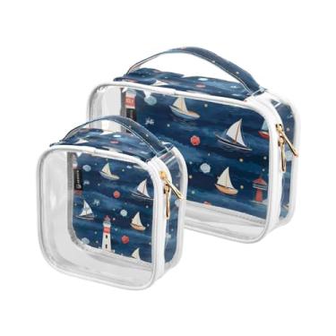 Imagem de GAIGEO Lindo cão Husky usando um chapéu de pirata, bolsa de maquiagem aprovada pela Tsa, bolsas de cosméticos transparentes com zíper para viagens, bolsa de higiene de viagem para mulheres, pacote com