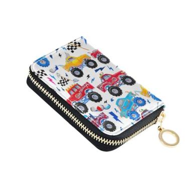 Imagem de Carteira feminina colorida de couro, 9 compartimentos para cartão de crédito e 2 compartimentos para dinheiro, caminhões coloridos, carro, desenho animado, viagem, dinheiro, carteira com bolso para