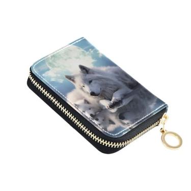 Imagem de Carteira feminina com cenário de lobo branco pequena com bloqueio de RFID, porta-moedas com zíper e chaveiro
