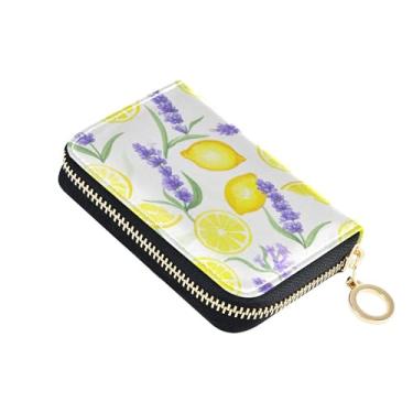 Imagem de Carteira feminina com zíper com bloqueio de RFID, porta-cartões de crédito, pequena bolsa para moedas com zíper roxo lavanda amarelo limão branco