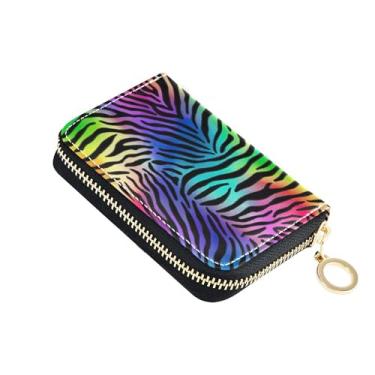 Imagem de Carteira feminina de couro com luz zebra colorida arco-íris, porta-cartões de crédito, bloqueio de RFID, zíper e bolso para moedas