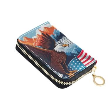 Imagem de Carteira feminina com bandeira americana com zíper e bloqueio de RFID, carteira de couro para viagem e dinheiro com bolso para moedas