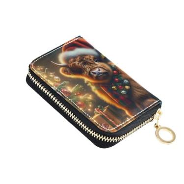 Imagem de Carteira feminina pequena com bloqueio de RFID, porta-cartões de crédito, zíper ao redor de moedas, carteira com zíper, Natal, linda vaca Highland