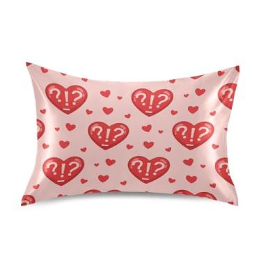 Imagem de Wassud Fronha de cetim para o dia dos namorados com coração vermelho ousado para cabelo e pele, fronhas de seda lisa, tamanho queen, respirável, com fecho de envelope