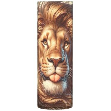 Imagem de Lindo leão engraçado animal cáqui cilindro centro de mesa vaso alto bonito plástico personalizado decoração estética do banheiro, 30 cm x 9,9 cm