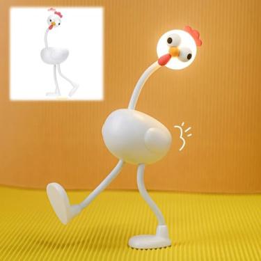 Imagem de DMXGJD Luz noturna divertida de galinha de forma mutável 2026, mini luz noturna de frango articulável, 3 níveis ajustáveis, adequada para decoração de Natal de quarto e escritório (branca)