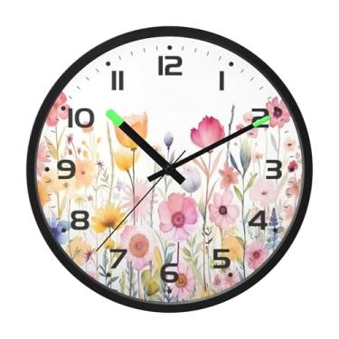 Imagem de SEHANY Herb Wildflower Relógio de parede silencioso sem tique-taque relógio redondo operado por bateria 30 cm controle de som luz noturna relógios de parede para sala de estar, cozinha, quarto