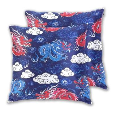 Imagem de Joitme Dragons Red Blue Cool Cartoon Conjunto de 2 almofadas de sofá fofas almofadas de cama ocidentais decorativas, 45 x 45 cm, 2 peças