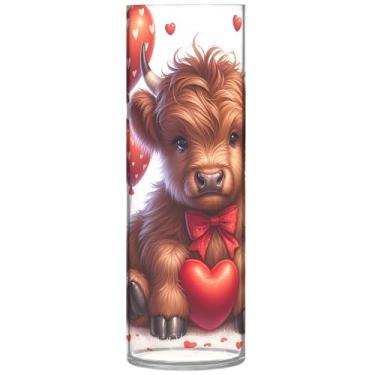 Imagem de Highland Cow Valentine Vasos altos de plástico fofos vasos cilíndricos para centros de mesa decoração de apartamentos estética, 30 cm x 9,9 cm