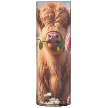 Imagem de Vaso de flores grande de mola de vaca Highland Vaso de flores cilíndrico fofo para mesa vasos exclusivos para decoração de casa, 30 cm x 9,9 cm