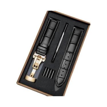 Imagem de Pulseira De Relógio De Couro Genuíno Com Fecho Borboleta E Caixa De Ma