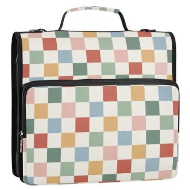 Imagem de Fichários com 3 anéis de 3 argolas para serviço pesado, arco-íris, retrô, com zíper, bolsa escolar com alça de ombro, vários bolsos, pasta grande para portfólio