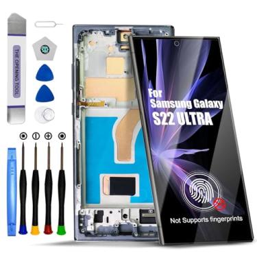 Imagem de Substituição para montagem de tela LCD Galaxy S22 Ultra 5G para Samsung Galaxy S22 Ultra Touch Digitalizador com kit de ferramentas de moldura S908U S908B Versão EUA Preto (sem impressão digital
