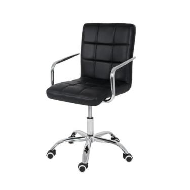 Imagem de Cadeira de Escritório Estofada Confort - Base Giratória Cromada, Regulagem de Altura e Braços, para Home Office e Trabalho(Preto)