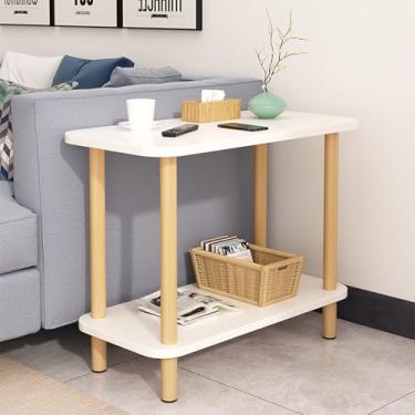 Imagem de Mesa de cabeceira moderna para quarto, mesa de cabeceira aberta de 2 camadas, mesa de cabeceira alta de madeira, escorregador silencioso, mesa lateral pequena para espaços pequenos, com pernas de