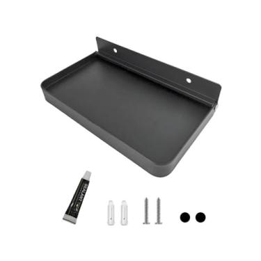 Imagem de Bandeja de parede para banheiro, suporte dobrável de alumínio pequeno, rack de armazenamento para itens pequenos, adequado para banheiros, cabeceira e lavatórios (preto)