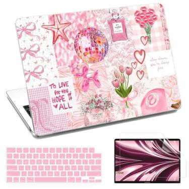 Imagem de AKIT Compatível com MacBook Air 13 polegadas 2025 2024 2023 2022 M4 M3 M2 A3240 A3113 A2681, capa rígida para laptop com protetor de tela + capa de teclado para MacBook Air 13,6 polegadas - Pink World