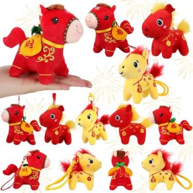Imagem de VioraWhite 12 peças de enfeite de mascote de cavalo 2026 ano novo lunar chinês cavalo zodíaco animal mascote pendurado zodíaco sorte para festival de primavera desfile de rua decoração de escritório